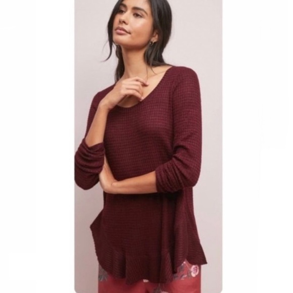 Anthropologie Saturday Sunday Wendy Waffle Tunic in Plum/Maroon - Picture 3 of 11